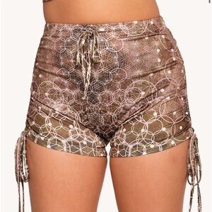 iHeartRaves Brown Geometric High Waist Shorts